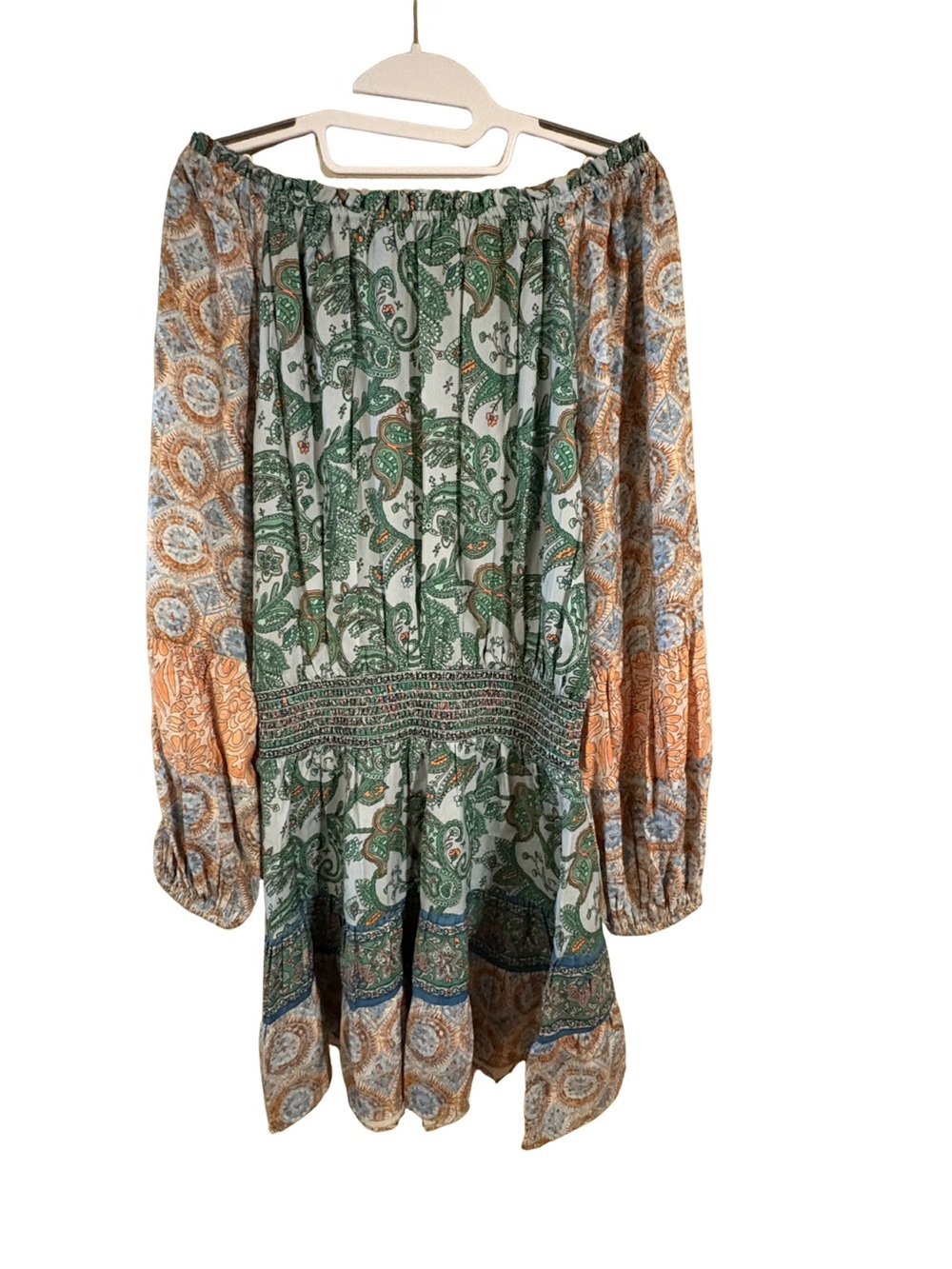 Ramy Brook Claudine Paisley Dress Off Shoulder Smocked Mini M - Picture 2 of 7